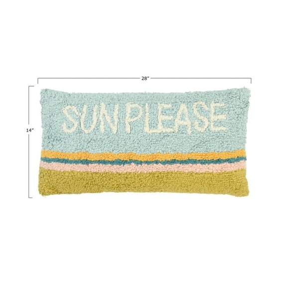 Creative Co-Op Woven Cotton Punch Hook Lumbar Pillow With "Sun Please"Multicolor - Picture 4 of 9